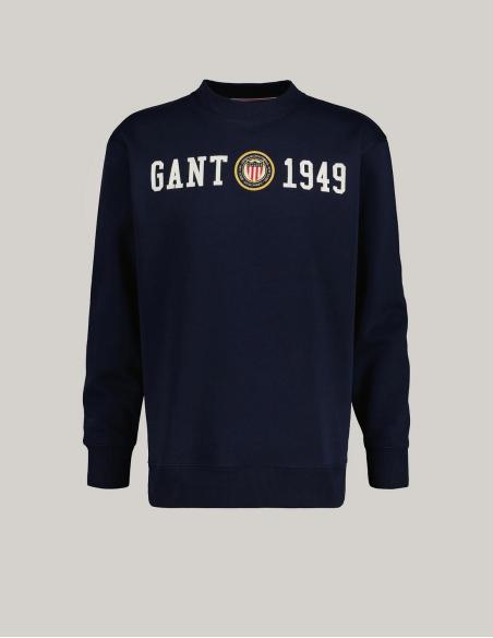 Elegante sudadera Gant azul marino cuello redondo con logo | Manzanos Moda
