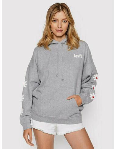 Sudadera Levi's Graphic Rider Gris Mujer - Capucha Estampado Floral Algodón