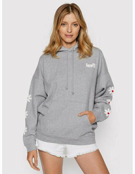 Sudadera Levi's Graphic Rider Gris Mujer - Capucha Estampado Floral Algodón