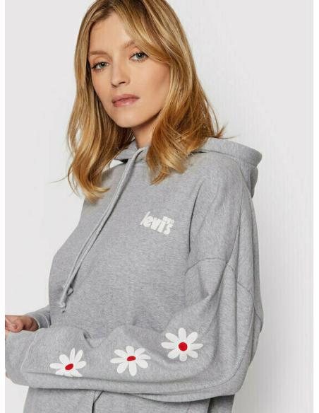 Sudadera Levi's Graphic Rider Gris Mujer - Capucha Estampado Floral Algodón