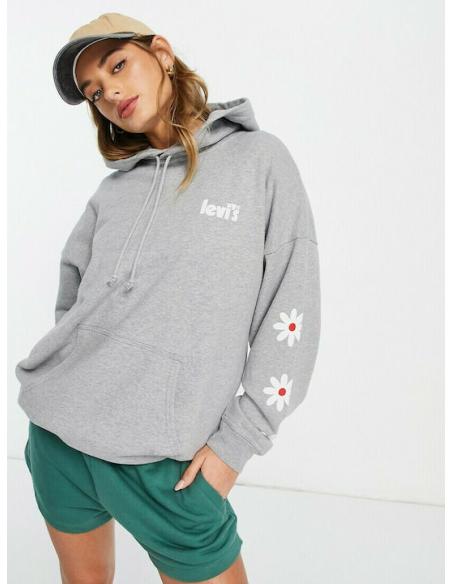 Sudadera Levi's Graphic Rider Gris Mujer - Capucha Estampado Floral Algodón