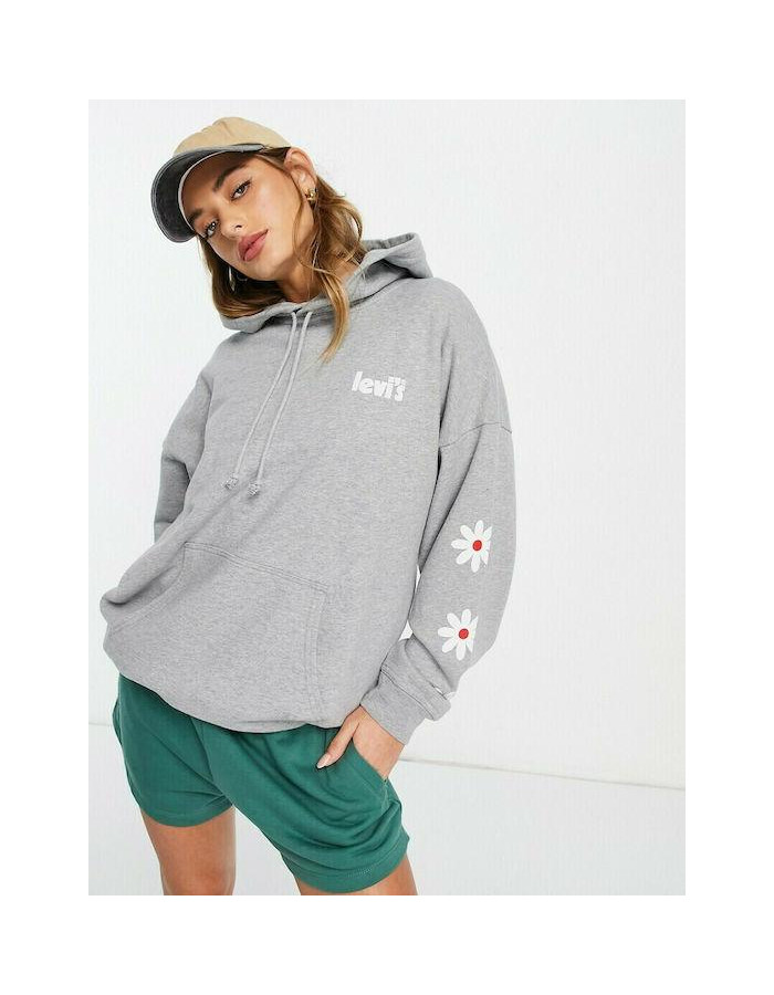 Sudadera Levi's Graphic Rider Gris Mujer - Capucha Estampado Floral Algodón