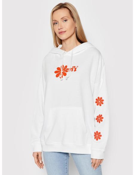 Sudadera Levi's Mujer Gris con Capucha - Flores Estampadas y Logo - Algodón