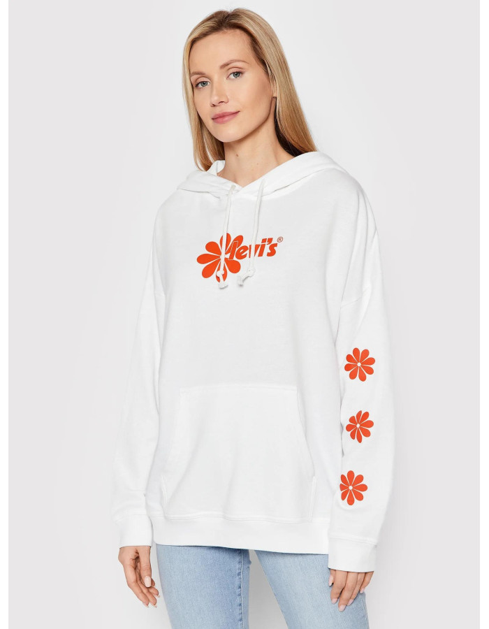 Sudadera Levi's Mujer Gris con Capucha - Flores Estampadas y Logo - Algodón