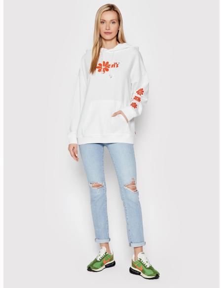 Sudadera Levi's Mujer Gris con Capucha - Flores Estampadas y Logo - Algodón