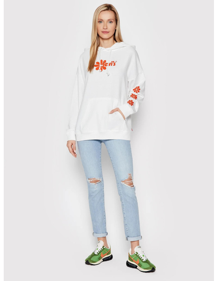 Sudadera Levi's Mujer Gris con Capucha - Flores Estampadas y Logo - Algodón