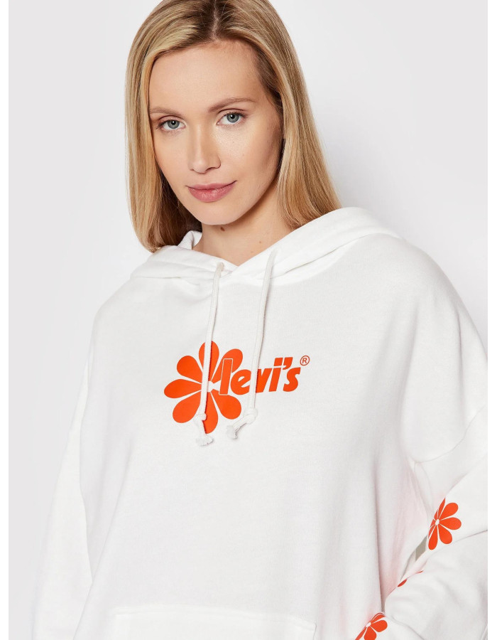 Sudadera Levi's Mujer Gris con Capucha - Flores Estampadas y Logo - Algodón