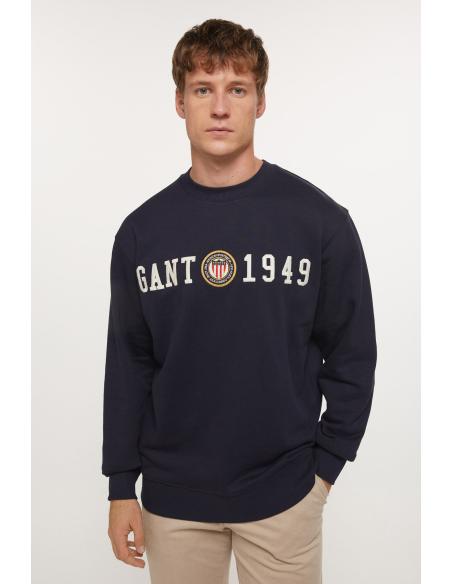 Elegante sudadera GANT azul marino cuello redondo con logo bordado | Manzanos Moda