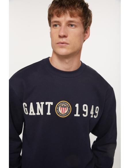 Elegante sudadera Gant azul marino cuello redondo, tejido algodón reciclado | Manzanos Moda