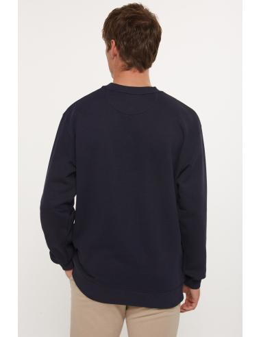 Elegante sudadera Gant azul marino cuello redondo algodón | Manzanos Moda