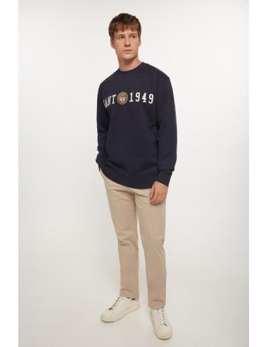 Elegante sudadera Gant azul marino cuello redondo, tejido algodón reciclado | Manzanos Moda
