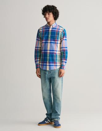 CAMISA MARCA GANT INDIGO MADRÁS REGULAR FIT AZUL 2