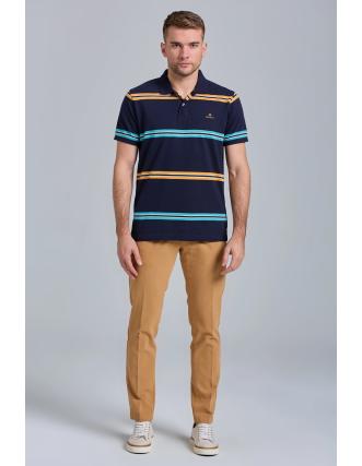 Polo Gant Pique: Rayas Estrechas, Azul Marino 2