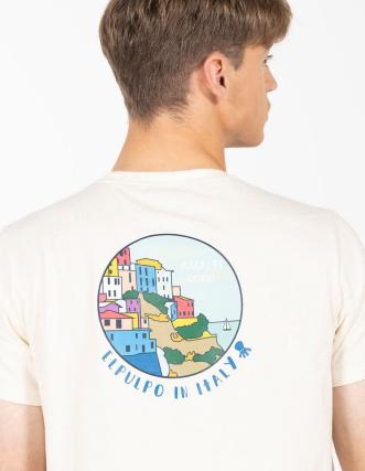 Camiseta El Pulpo: Diseño circular país blanco.