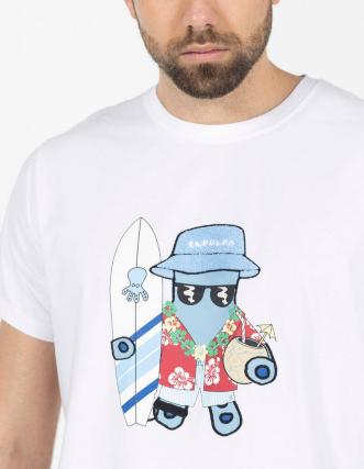 Camiseta Pulpo Hawaiano: Atractivo diseño blanco 2