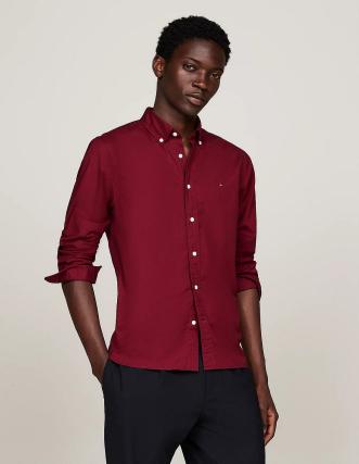 Camisa Tommy Hilfiger: Flex Poplin Deep Rouge