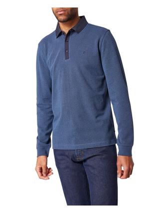 Polo Pierre Cardin Hombre Azul Estampado - Algodón Premium Manga Corta