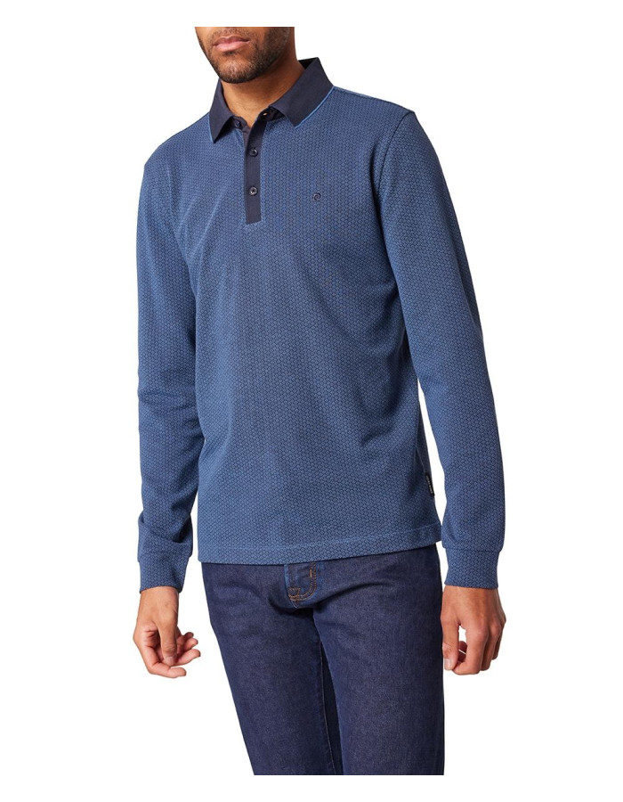 Polo Pierre Cardin Hombre Azul Estampado - Algodón Premium Manga Corta