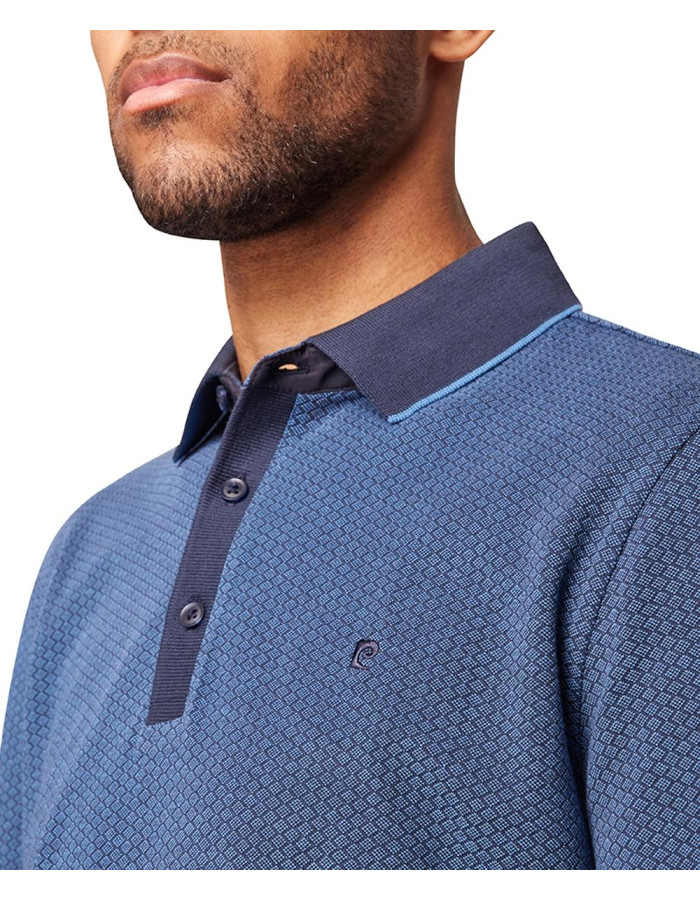Polo Pierre Cardin Hombre Azul Estampado - Algodón Premium Manga Corta