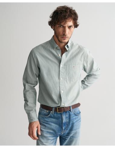 Camisa Gant Poplin, Raya Fina, Verde | ¡Complemento perfecto para tu estilo!