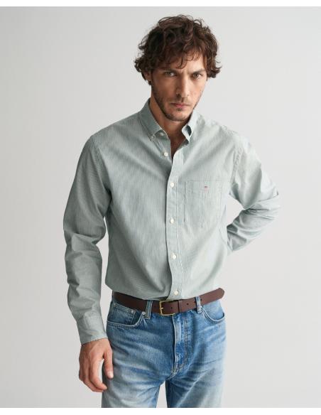 Camisa Gant Poplin, Raya Fina, Verde | ¡Complemento perfecto para tu estilo!