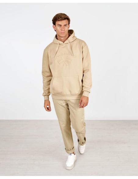 Sudadera Spagnolo Beige Logo Embosado - Sudadera Hombre Calidad Premium