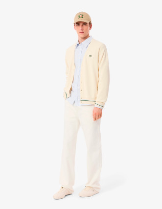 Chaqueta Lacoste de Punto: Elegancia & Confort en Rayas Beig - ¡Cómprala Ya!