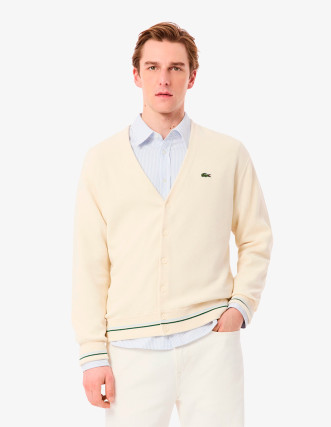 Chaqueta Lacoste de Punto: Elegancia & Confort en Rayas Beig - ¡Cómprala Ya! 2