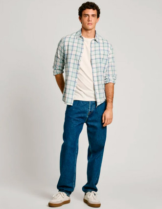 Camisa Pepe Jeans Aitor Steel Blue - Camisa de cuadros en lino y algodón 2