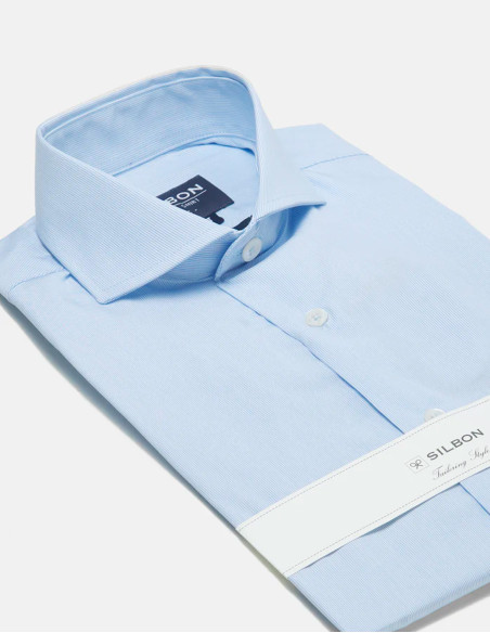 Camisa Silbon Vestir Mini Rayas Celeste | Estilo Formal para Hombre