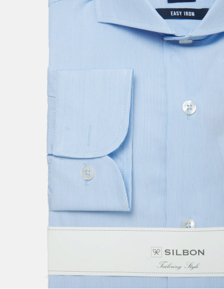 Camisa Silbon Vestir Mini Rayas Celeste | Estilo Formal para Hombre