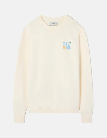 Sudadera Hombre Silbon Crema Estampado Geometric - 100% Algodón Regular Fit