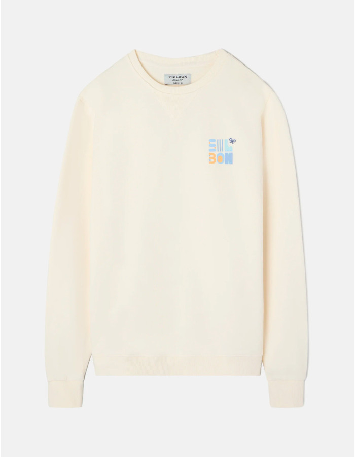 Sudadera Hombre Silbon Crema Estampado Geometric - 100% Algodón Regular Fit