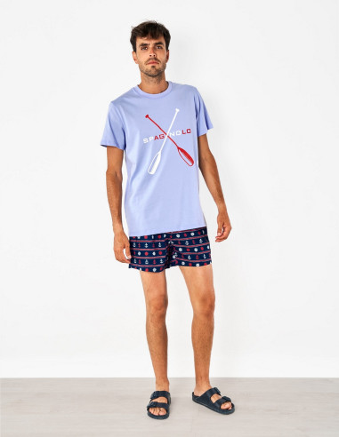 Camiseta Spagnolo Hombre Manga Corta Celeste | Manzanos Moda
