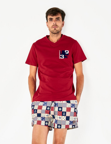 Camiseta Hombre Spagnolo Cuello Pico Cuadros | Manzanos Moda