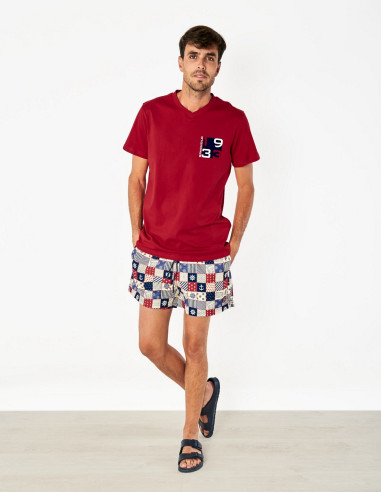 Camiseta Hombre Spagnolo Cuello Pico Cuadros | Manzanos Moda