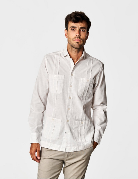 Camisa Cubana Spagnolo Beige para Hombre - Estilo y Comodidad