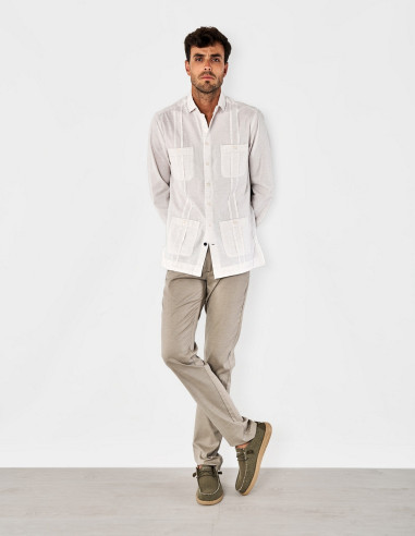 Camisa Cubana Spagnolo Beige para Hombre - Estilo y Comodidad