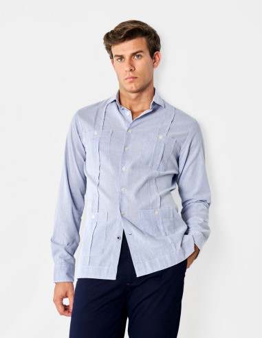 Camisa Cubana Hombre Spagnolo Algodón Azul | Manzanos Moda