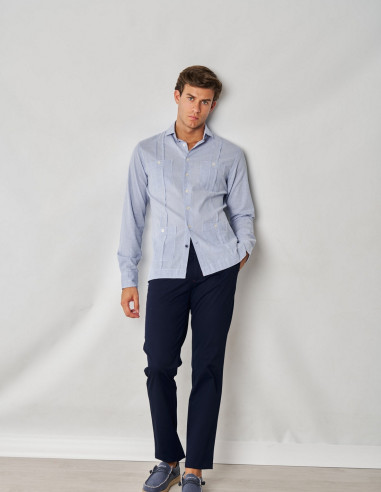 Camisa Cubana Hombre Spagnolo Algodón Azul | Manzanos Moda