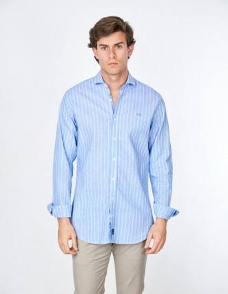 Camisa Spagnolo Cutaway Algodón-Lino Azul - Estilo y Comodidad