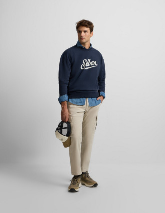 Sudadera Silbon Relaxed Fit Azul Marino - Algodón 100% Bordado Blanco Hombre