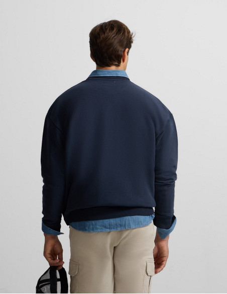 Sudadera Silbon Relaxed Fit Azul Marino - Algodón 100% Bordado Blanco Hombre