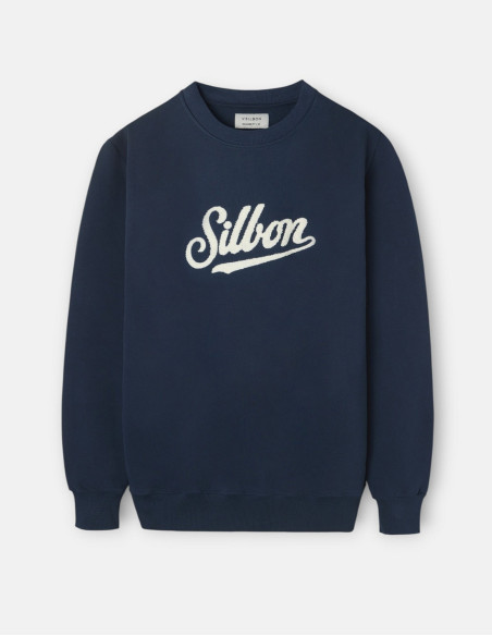 Sudadera Silbon Relaxed Fit Azul Marino - Algodón 100% Bordado Blanco Hombre