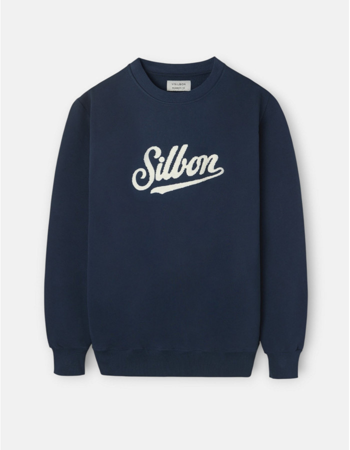 Sudadera Silbon Relaxed Fit Azul Marino - Algodón 100% Bordado Blanco Hombre