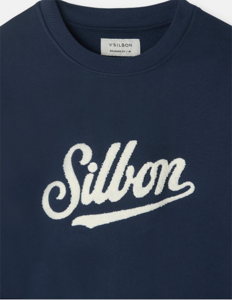Sudadera Silbon Relaxed Fit Azul Marino - Algodón 100% Bordado Blanco Hombre