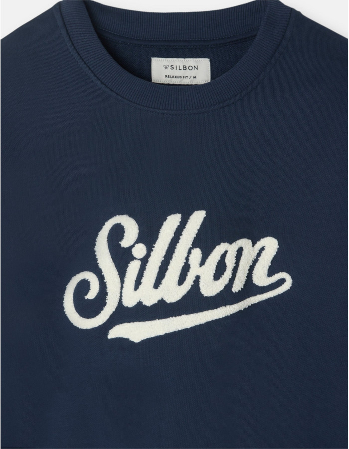 Sudadera Silbon Relaxed Fit Azul Marino - Algodón 100% Bordado Blanco Hombre