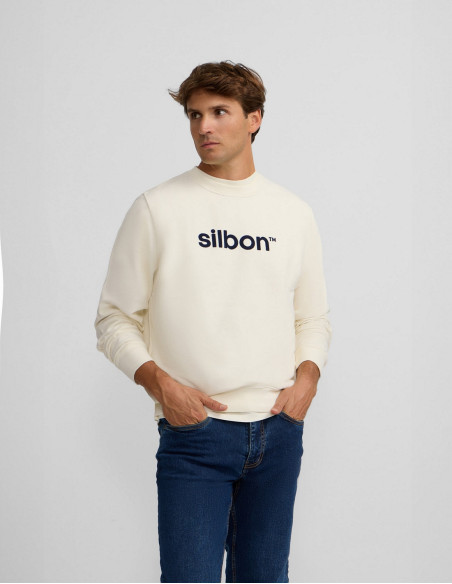 Sudadera Silbon Flock Crema 100% Algodón - Cuello Redondo Manga Larga Mujer