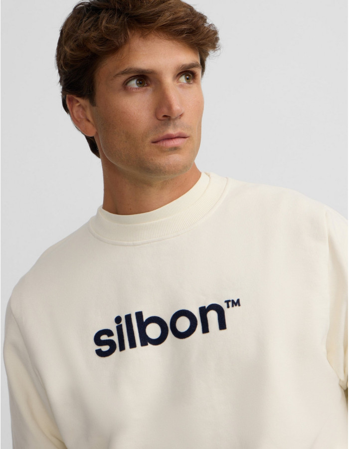 Sudadera Silbon Flock Crema 100% Algodón - Cuello Redondo Manga Larga Mujer