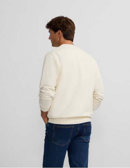 Sudadera Silbon Flock Crema 100% Algodón - Cuello Redondo Manga Larga Mujer